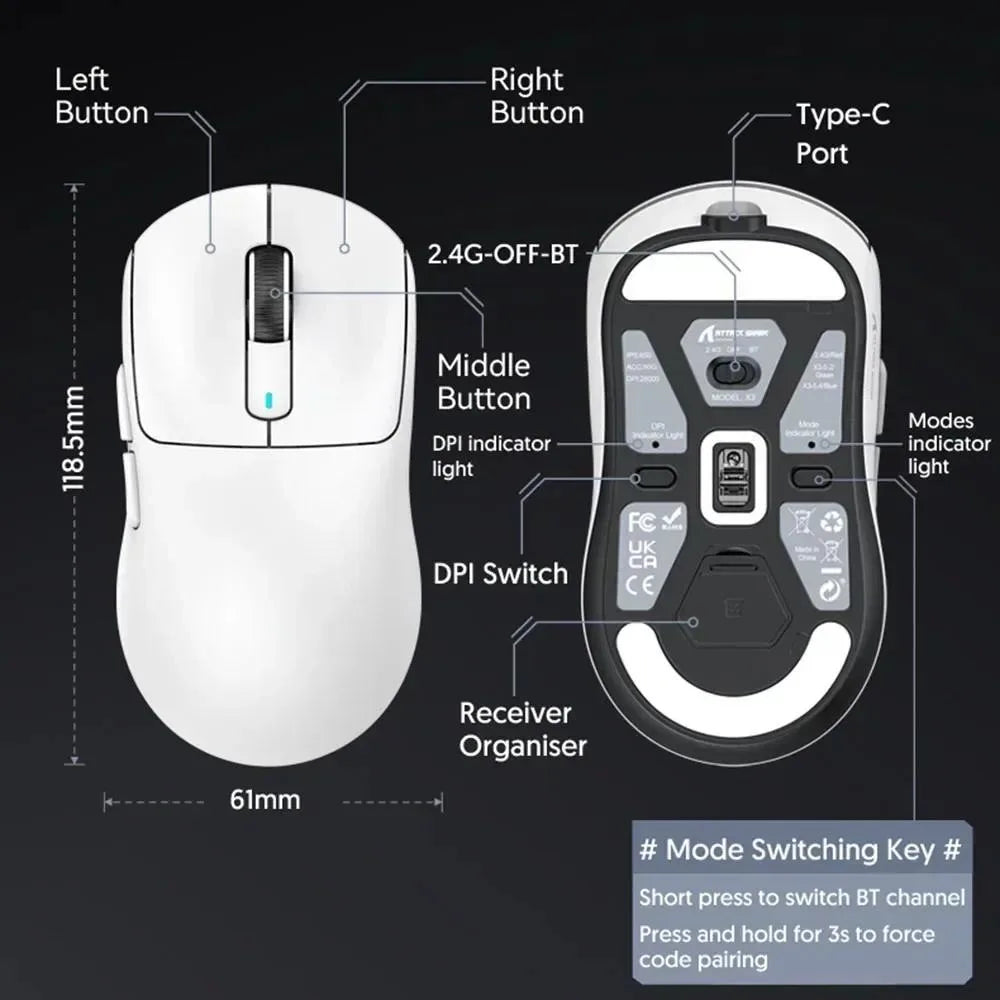 ATTACK SHARK X3 X3Pro 8K Wireless Gaming Mouse 26K DPI Tri-Mode Bluetooth Wired 2.4G Ultra-Light Ergonomic For VALORANT, FPS