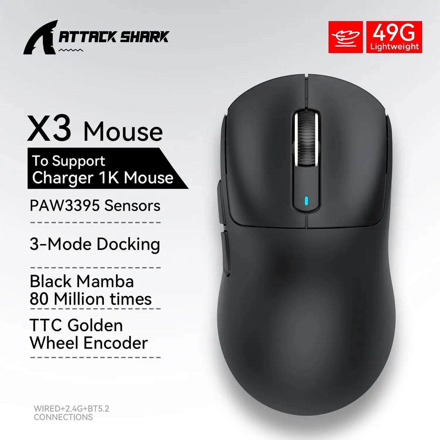 ATTACK SHARK X3 X3Pro 8K Wireless Gaming Mouse 26K DPI Tri-Mode Bluetooth Wired 2.4G Ultra-Light Ergonomic For VALORANT, FPS