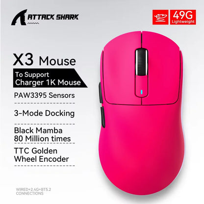 ATTACK SHARK X3 X3Pro 8K Wireless Gaming Mouse 26K DPI Tri-Mode Bluetooth Wired 2.4G Ultra-Light Ergonomic For VALORANT, FPS
