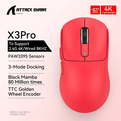 ATTACK SHARK X3 X3Pro 8K Wireless Gaming Mouse 26K DPI Tri-Mode Bluetooth Wired 2.4G Ultra-Light Ergonomic For VALORANT, FPS