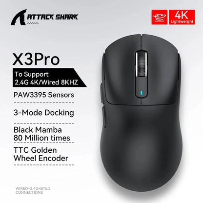 ATTACK SHARK X3 X3Pro 8K Wireless Gaming Mouse 26K DPI Tri-Mode Bluetooth Wired 2.4G Ultra-Light Ergonomic For VALORANT, FPS