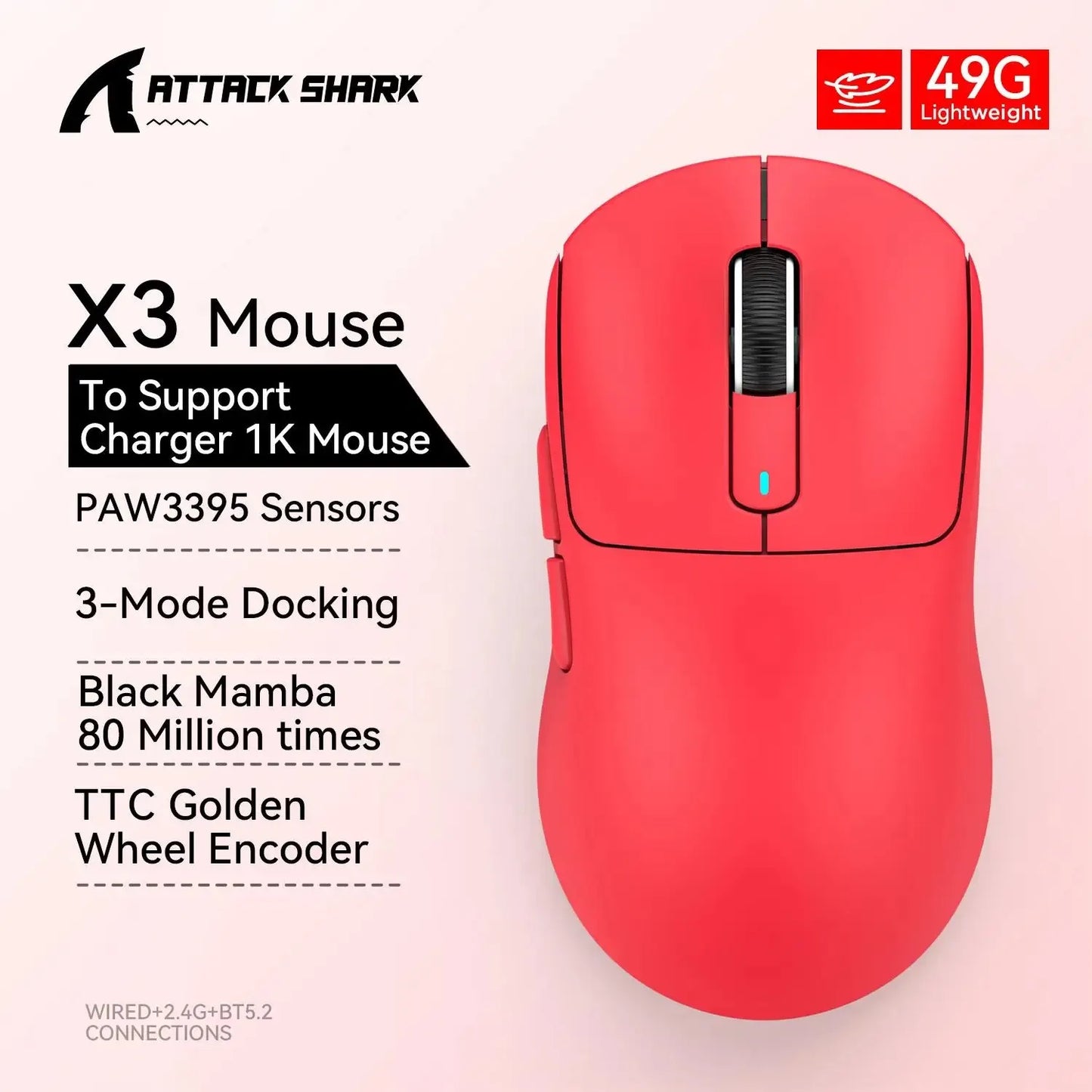 ATTACK SHARK X3 X3Pro 8K Wireless Gaming Mouse 26K DPI Tri-Mode Bluetooth Wired 2.4G Ultra-Light Ergonomic For VALORANT, FPS