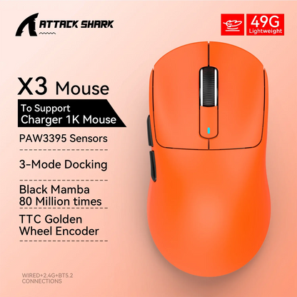 ATTACK SHARK X3 X3Pro 8K Wireless Gaming Mouse 26K DPI Tri-Mode Bluetooth Wired 2.4G Ultra-Light Ergonomic For VALORANT, FPS