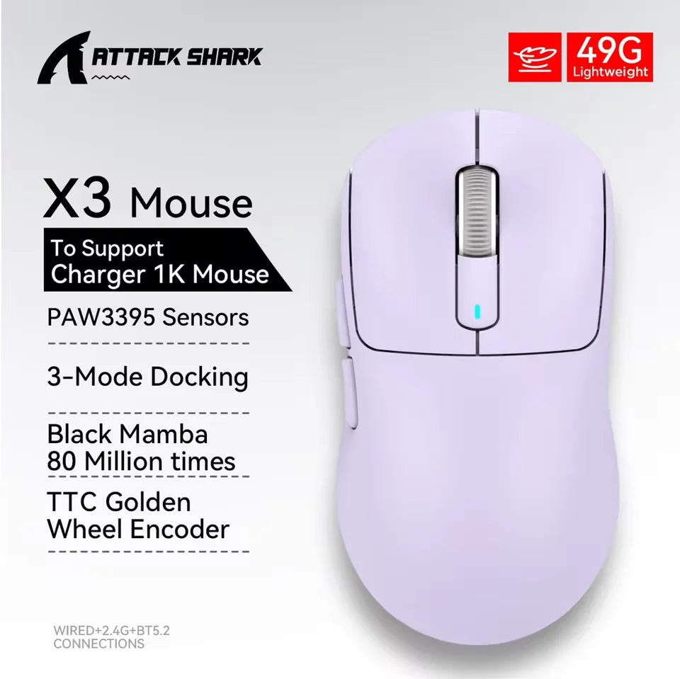 ATTACK SHARK X3 X3Pro 8K Wireless Gaming Mouse 26K DPI Tri-Mode Bluetooth Wired 2.4G Ultra-Light Ergonomic For VALORANT, FPS