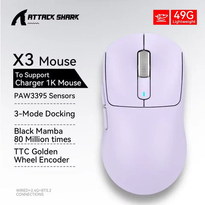 ATTACK SHARK X3 X3Pro 8K Wireless Gaming Mouse 26K DPI Tri-Mode Bluetooth Wired 2.4G Ultra-Light Ergonomic For VALORANT, FPS